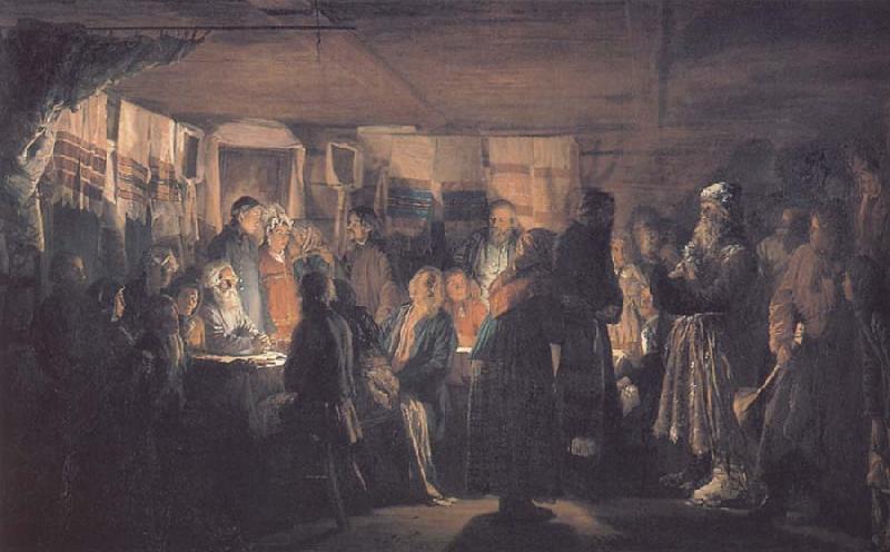 Vassily Maximov Arrival of a Sorcere at a Peasant Wedding oil painting picture